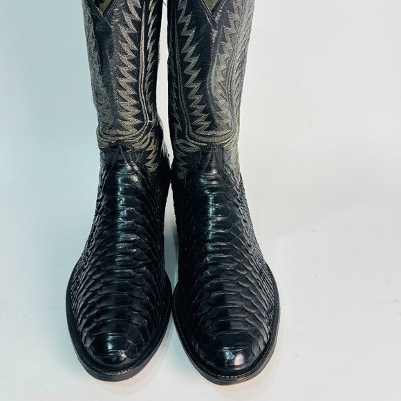 Pristine Cowtown Genuine Python Snakeskin Cowboy Western Boots Black 13 D - Picture 3 of 13